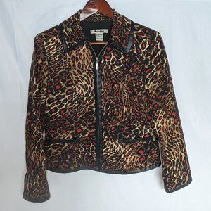 Vintage Nygard Petites animal-print blazer with leather trim size 6 EUC